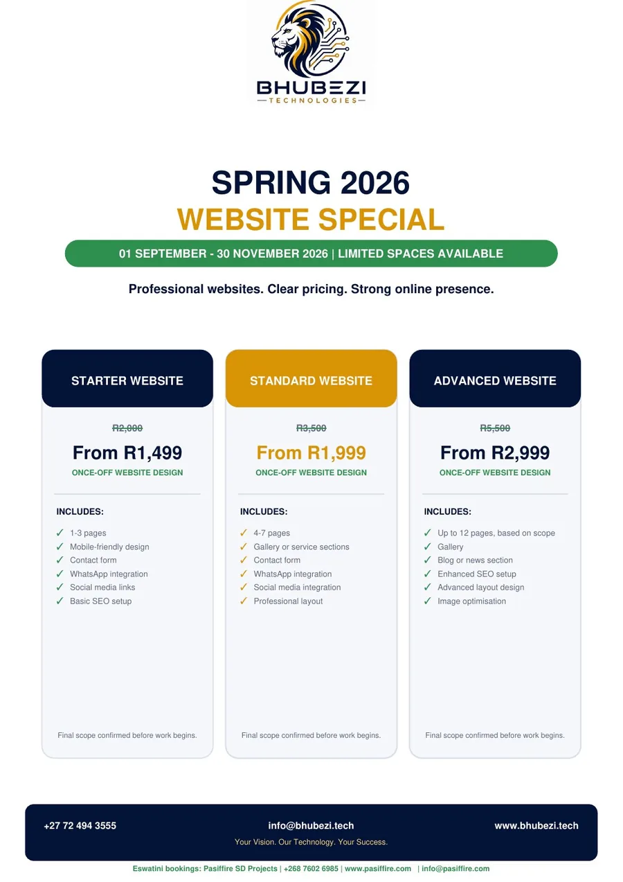 Bhubezi Technologies Spring 2026 Website Special brochure cover